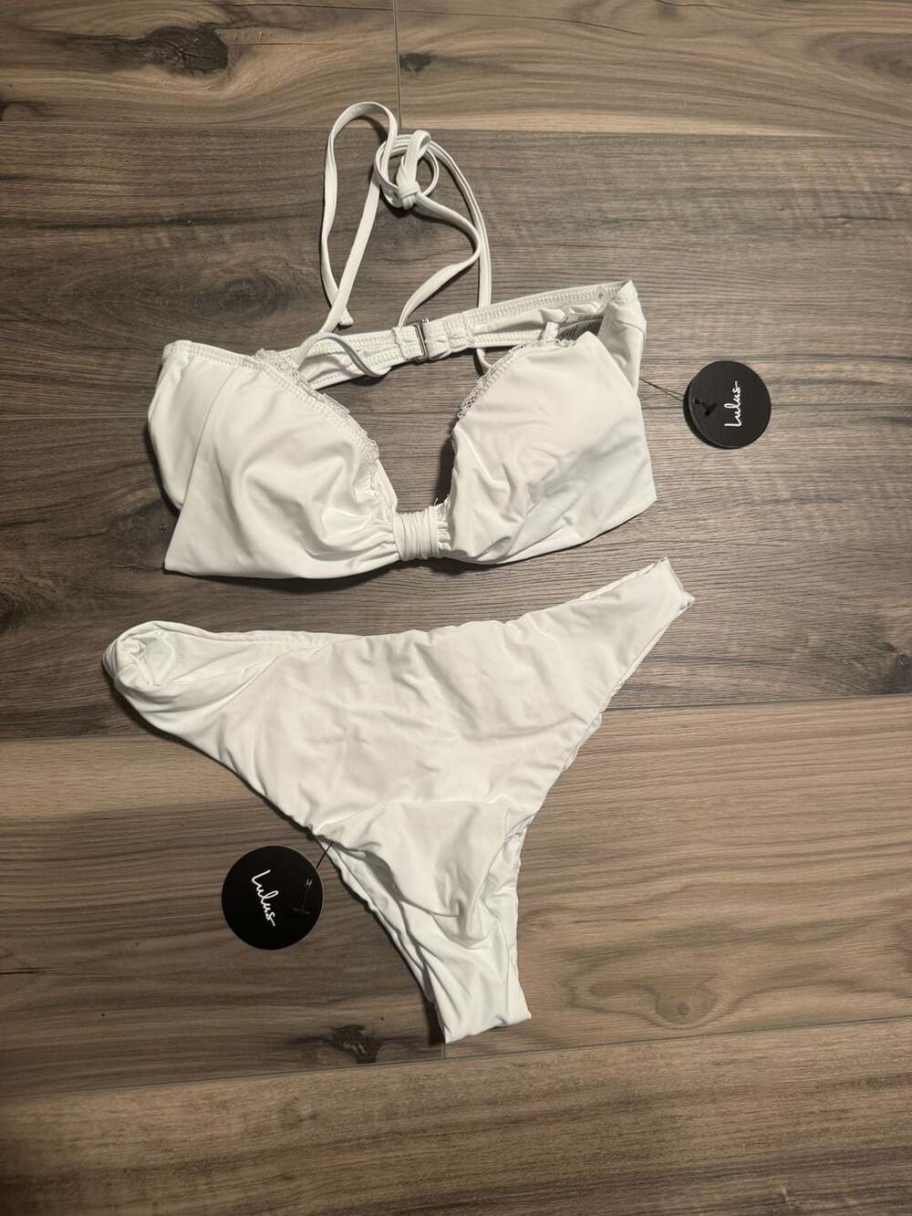 Lulus Catching Waves White Lace Trim Two-Piece Bikini Set